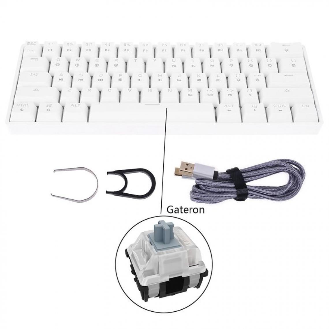Generic - Clavier Mécanique USB Filaire SK61 ,LED Rétroéclairé avec 61 Touches et Switches  Argent   Pour Ordinateur De Bureau/ Portable 11.5 * 4.05 * 1.57 inch - Blanc  - Clavier