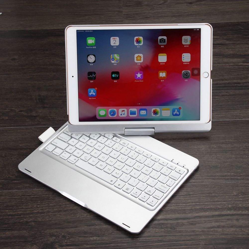 Wewoo - F102AS pour iPad 10.2 pouces coloré rétro-éclairé étui en cuir Bluetooth clavier rotatif avec fonction de fente stylo argent - Clavier
