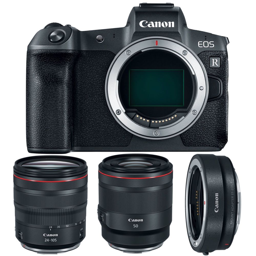 Canon - CANON EOS R + RF 24-105mm F4L IS USM + RF 50mm F1.2L USM + EF-EOS R Mount Adapter - Reflex Grand Public