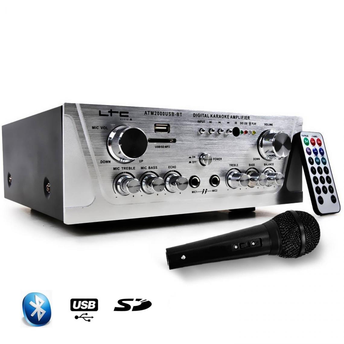 Ltc Audio - Amplificateur HIFI Stéréo KARAOKE USB/BLUETOOTH/SD 2x50W + Microphone noir - Ampli