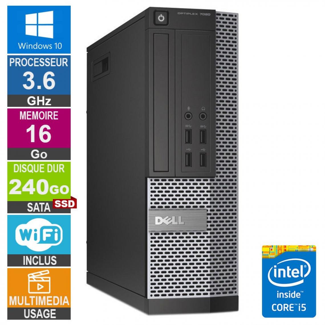 Dell - PC Dell 7020 SFF i5-4570 3.60GHz 16Go/240Go SSD Wifi W10 - PC Fixe