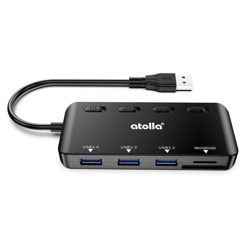 Atolla - Atolla USB 3.0 hub - 3 ports USB - Lecteur de carte SD / Micro SD - Splitter USB ultra-mince - Commutateurs d'alimentation et voyants individuelsï¼1105ï¼ - Hub