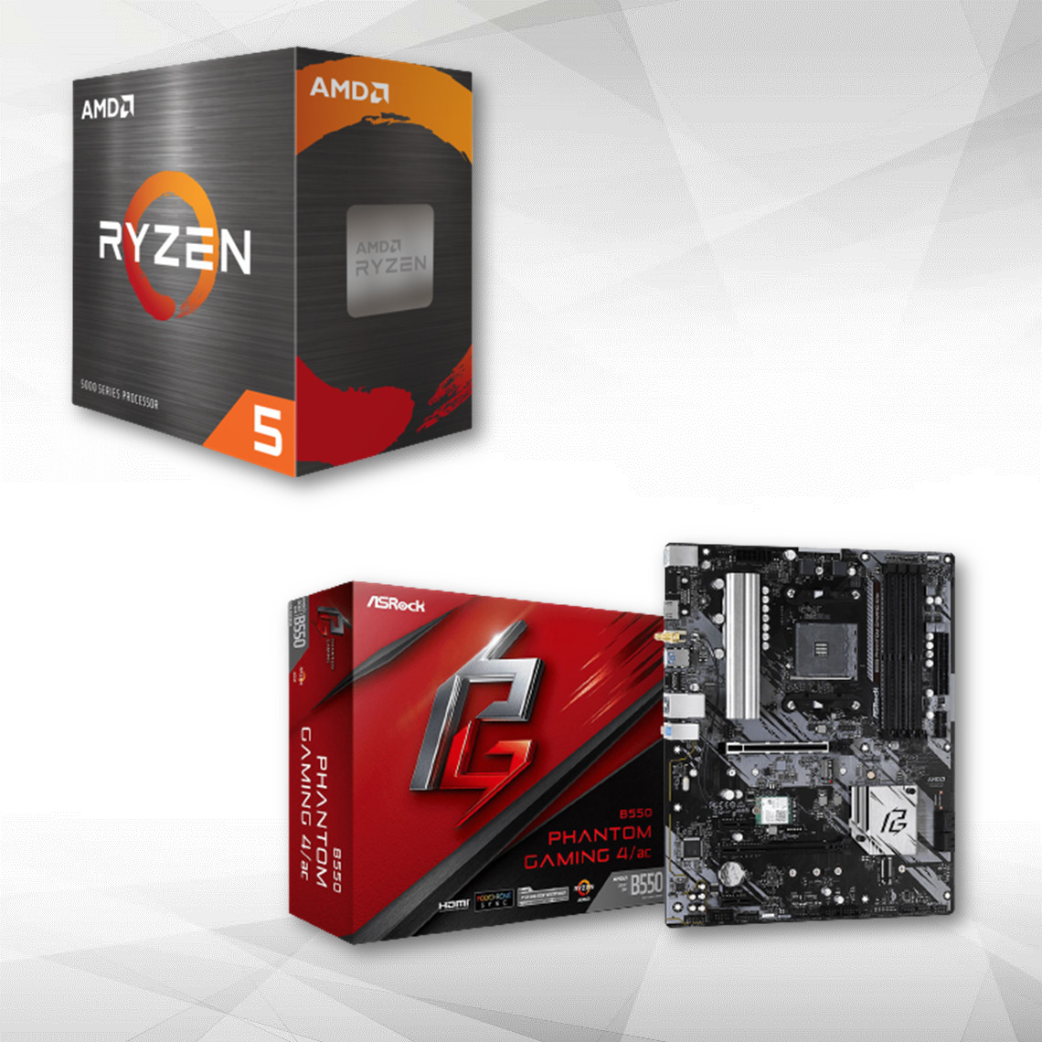 Amd - Ryzen™ 5 5500 - 4.2/3.6 GHz + AMD B550 Phantom Gaming 4 - ATX - Packs Processeur, Carte mère et Mémoire