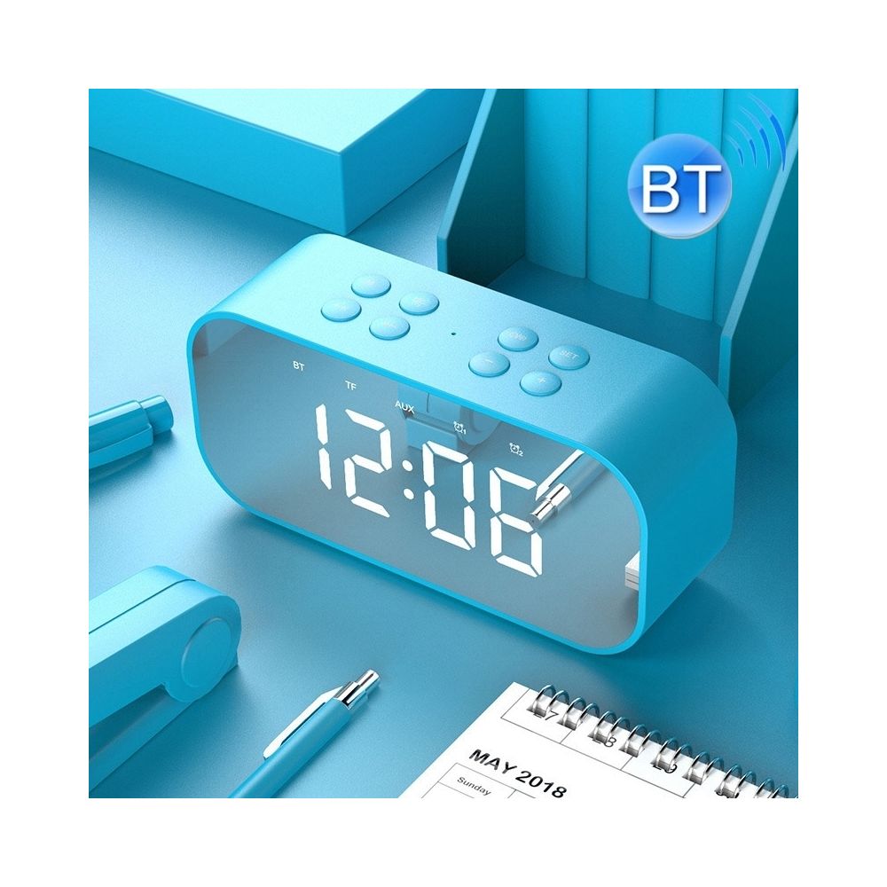 Wewoo - Mini enceinte Bluetooth Réveil LED haut-parleur de carte sans fil 5.0 avec horloge numérique miroir (Bleu) - Enceintes Hifi