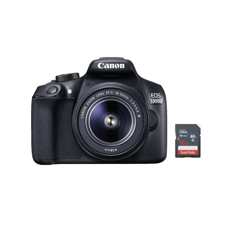 Canon - CANON EOS 1300D KIT EF-S 18-55mm F3.5-5.6 IS III + 16GB SD card - Reflex Grand Public