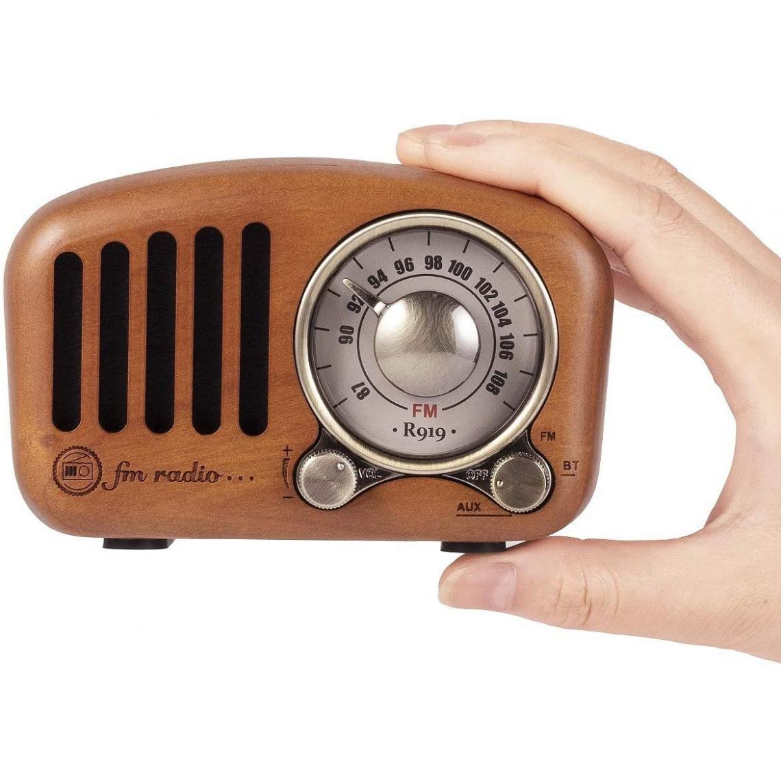 Prunus - radio portable vintage FM MP3 SD AUX bluetooth marron gris - Radio