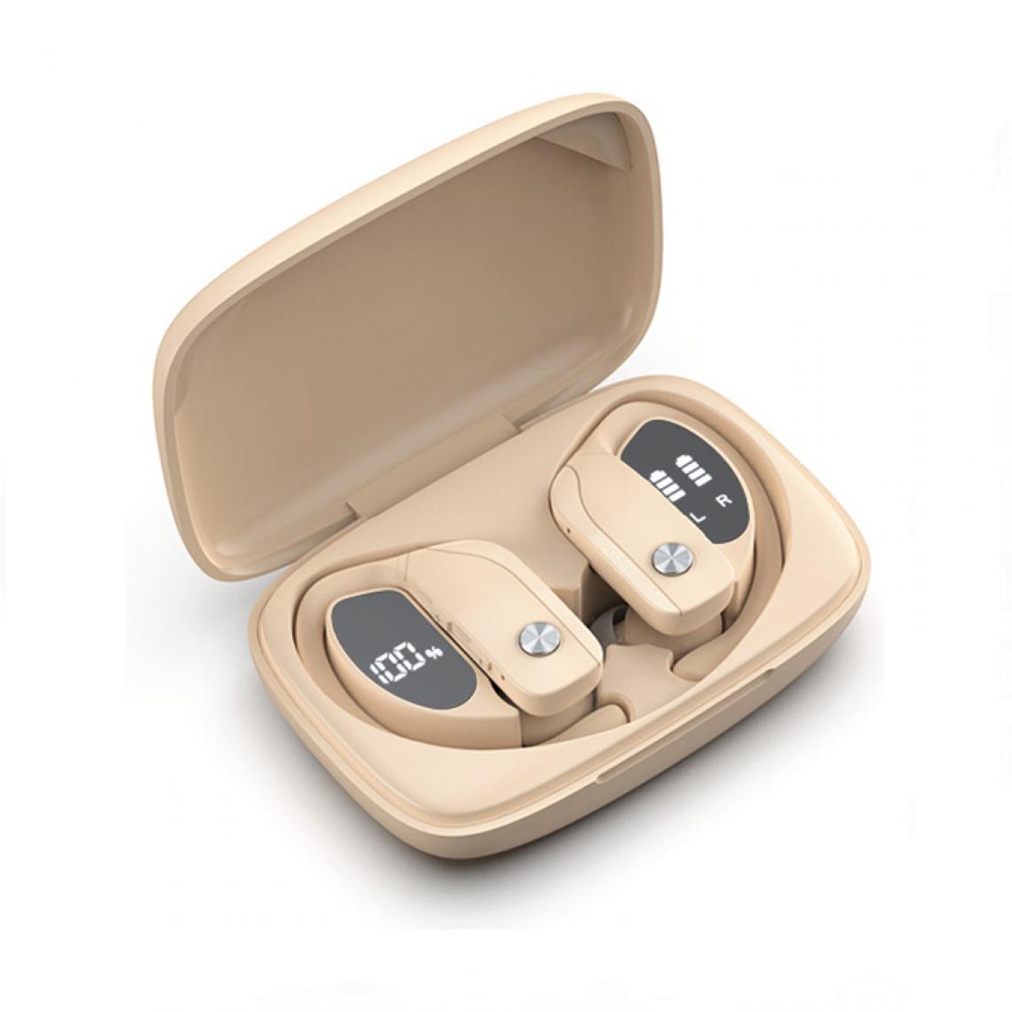 Universal - Bouchons d'oreille Bluetooth sans fil pour le sport Casque stéréo sans fil réel Casque basse Casque avec microphone Téléphone mobile TV | Casque Bluetooth (beige) - Casque