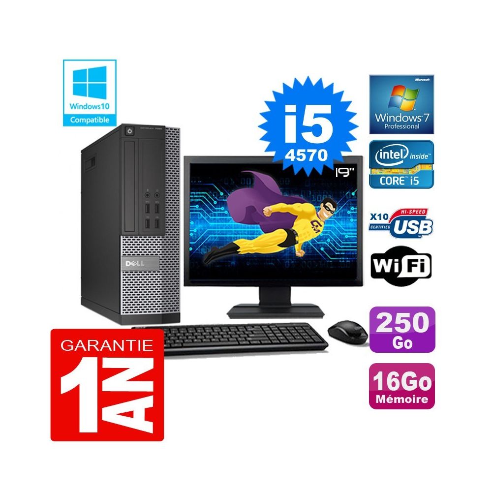 Dell - PC DELL 7020 SFF Core I5-4570 Ram 16Go Disque 250 Go Wifi W7 Ecran 19"""" - PC Fixe