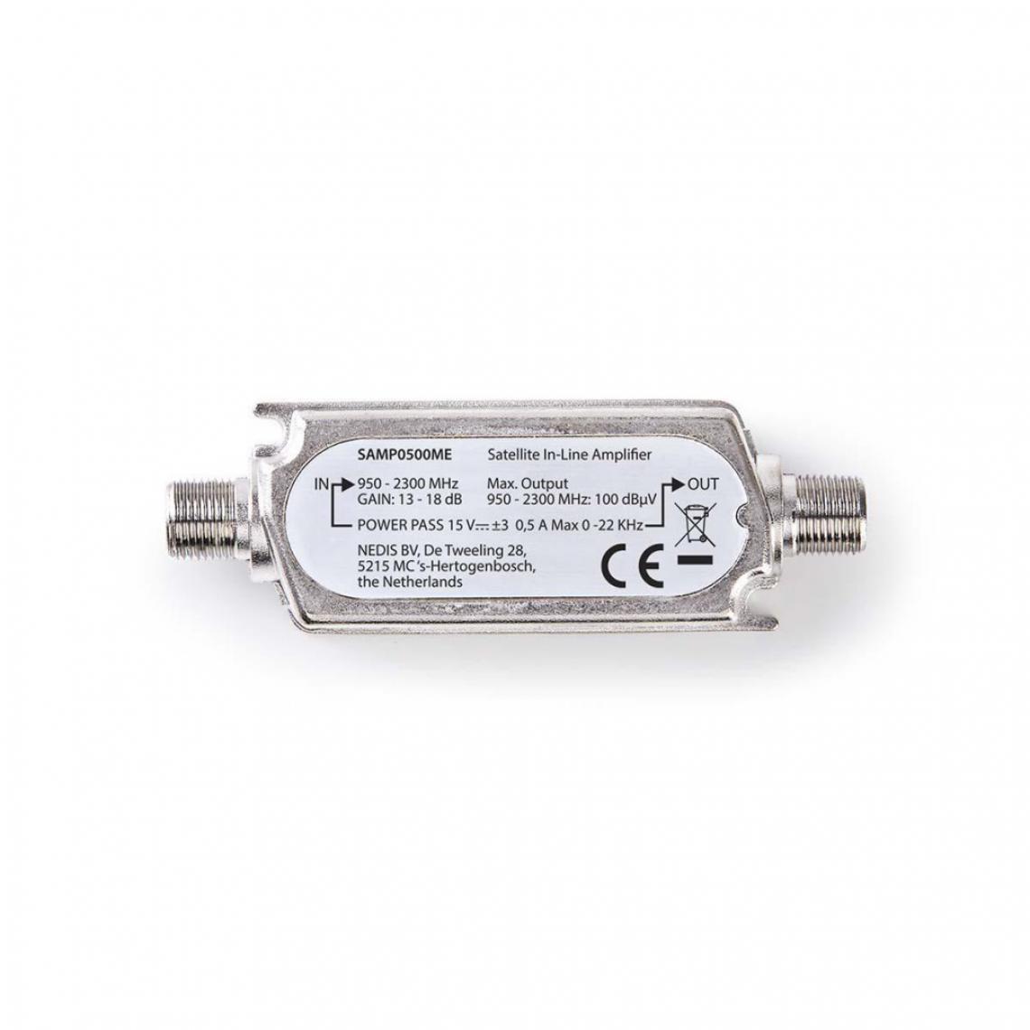 Alpexe - Amplificateur en Ligne pour Satellite | 950 - 2 300 MHz | Gain Max. 18 dB | Répartiteur : 15 V - Ampli
