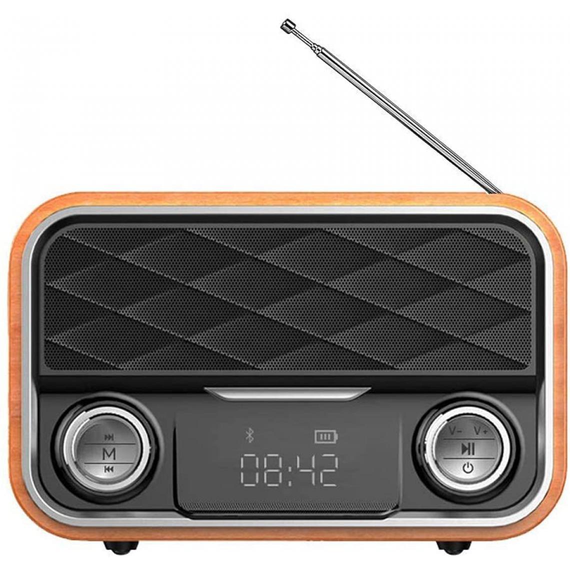 Chrono - Radio rétro Bluetooth avec AUX/FM, radio d'urgence avec antenne, haut-parleur Bluetooth portable haut de gamme compatible avec les tablettes Android,Bois sombre - Enceintes Hifi