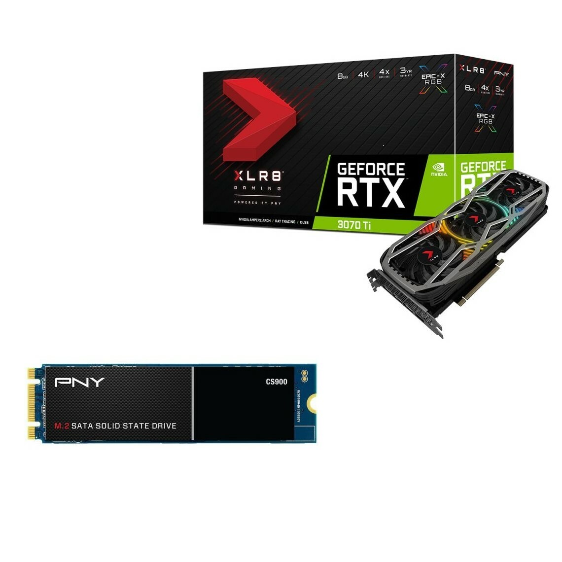 PNY - GEFORCE RTX 3070 Ti XLR8 Gaming UPRISING™ Edition - 8 Go + SSD CS900 SATA M.2 250GB - Carte Graphique NVIDIA