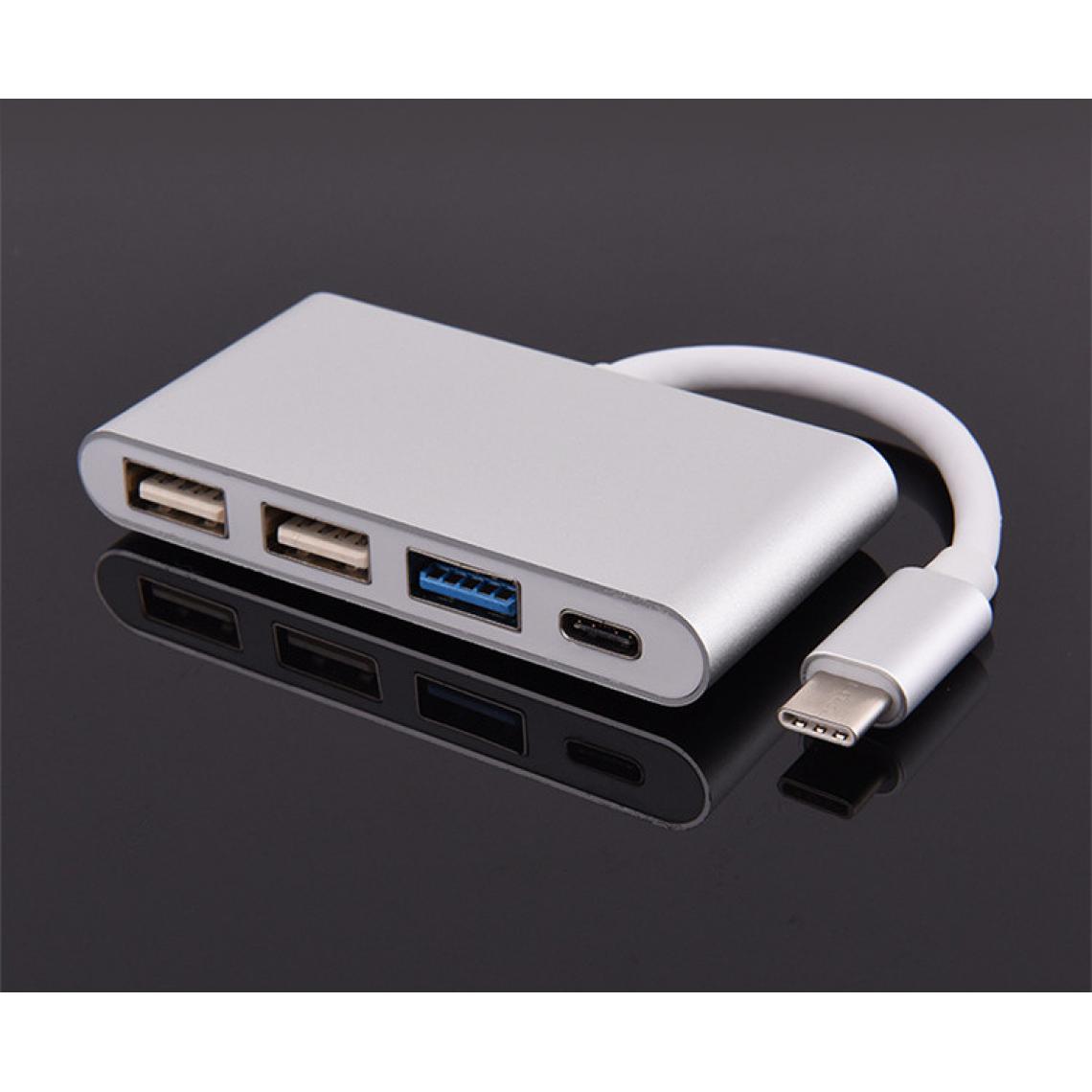 Shot - Multi Adaptateur 4 en 1 Type C pour LeEco Le Max 2 Smartphone Hub 2 ports USB 2.0 1 Port USB 3.0 (ARGENT) - Hub