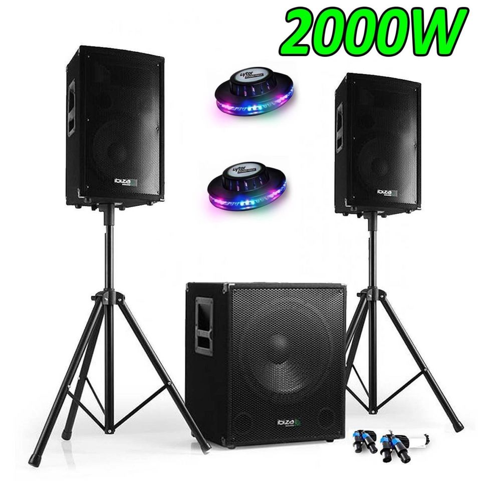 Ibiza Sound - PACK SONO DJ 2000W CUBE 1512 avec CAISSON + ENCENTES + PIEDS + CABLES + 2 RoundMagic - Packs sonorisation