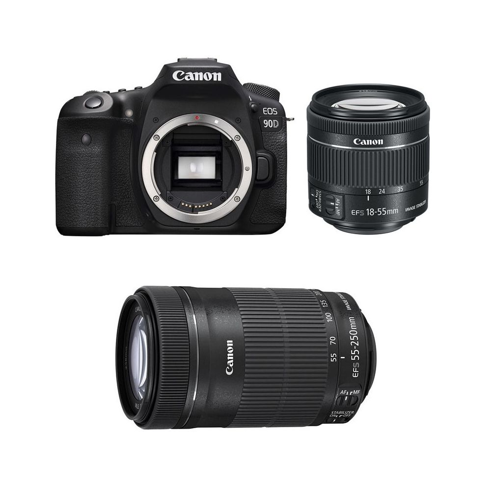 Canon - PACK CANON EOS 90D + 18-55 IS STM + 55-250 IS STM - Reflex Grand Public