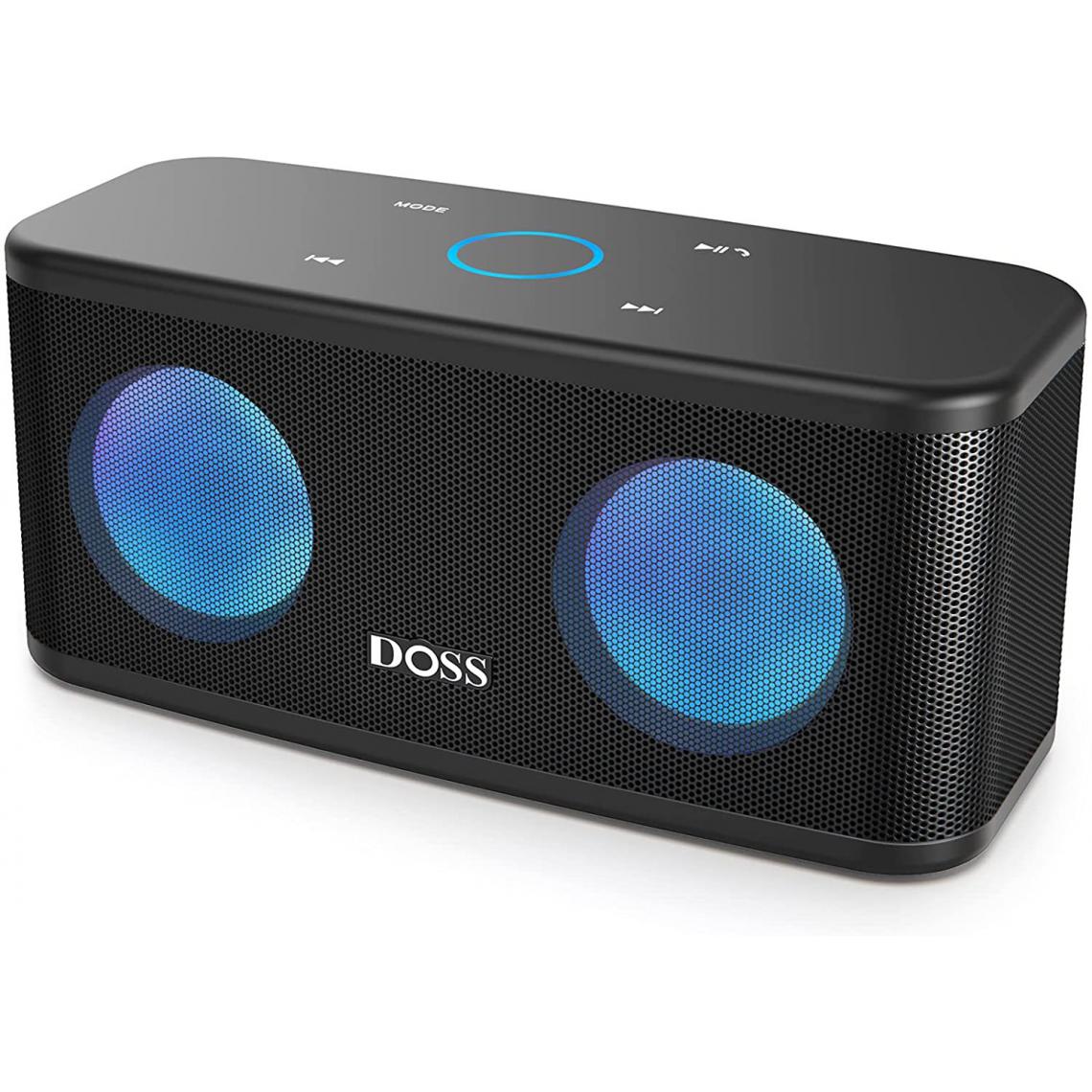 Chrono - Haut-parleur Bluetooth sans fil DOSS SoundBox Plus, boîte à musique Bluetooth à double lecteur de 16 watts, commande tactile, lumières colorées, microphone, 21 autonomies de batterie, emplacement pour carte TF(Noir) - Enceintes Hifi