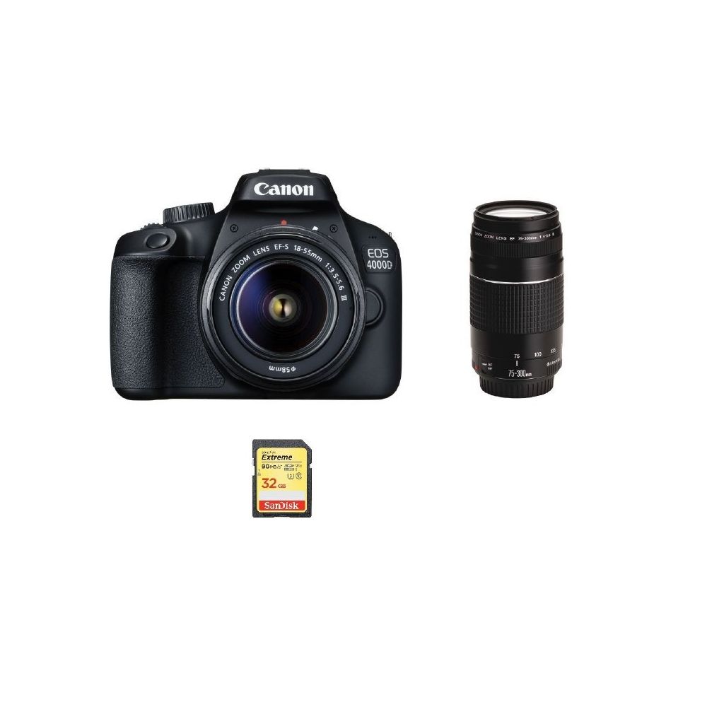 Canon - CANON EOS 4000D KIT EF-S 18-55MM F3.5-5.6 III + EF 75-300MM F4-5.6 III + 32GB SD card - Reflex Grand Public
