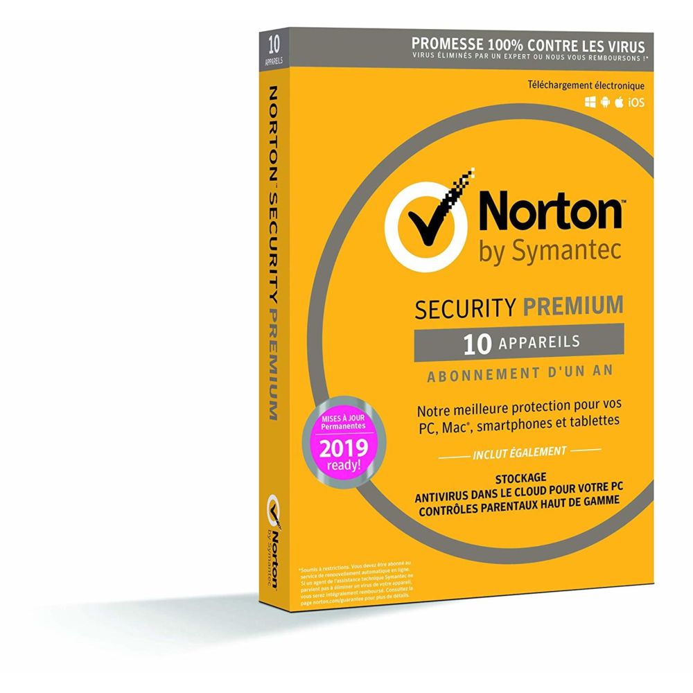 Norton - NORTON SECURITY 2019 PREMIUM (10 appareils / 1an) - Suite de Sécurité