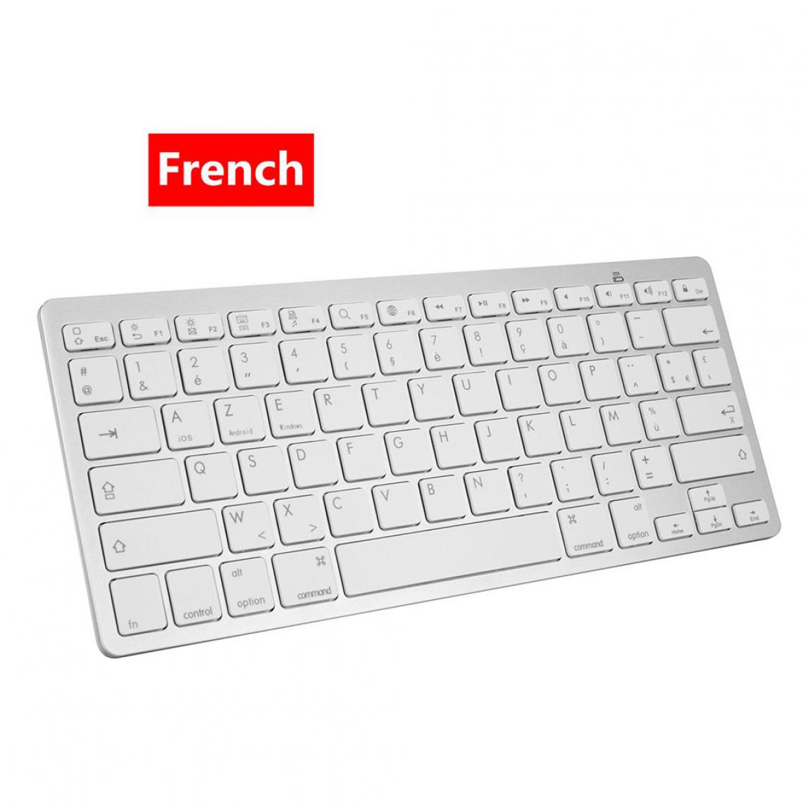 Generic - Clavier français sans fil X5, Ultra-fin, compatible Bluetooth, pour IOS, Android, Microsoft, tablette, Windows, ordinateur de bureau et portable 28.5 * 12 * 0.6 cm - Blanc  - Clavier