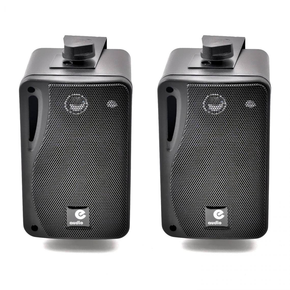 E-Audio - Paire de mini Enceintes passives noires 80W 7.5cm 3 voies en ABS avec étrier de fixation - Enceintes Hifi