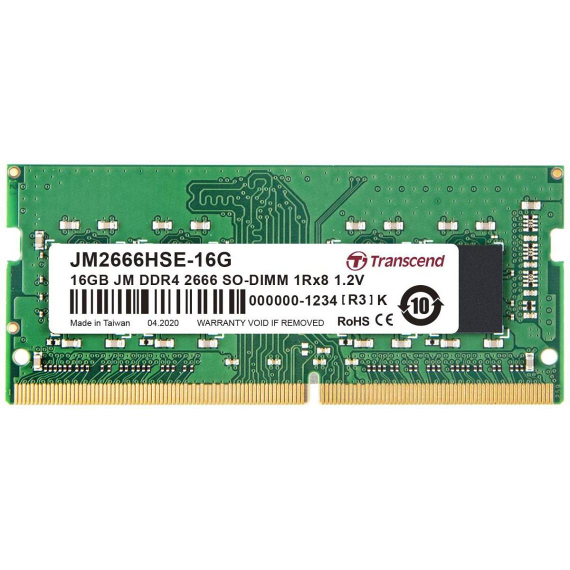 Transcend - JetRAM - 16 Go - DDR4 - SO DIMM 260 broches - 2666 MHz - CL19 - RAM PC Fixe