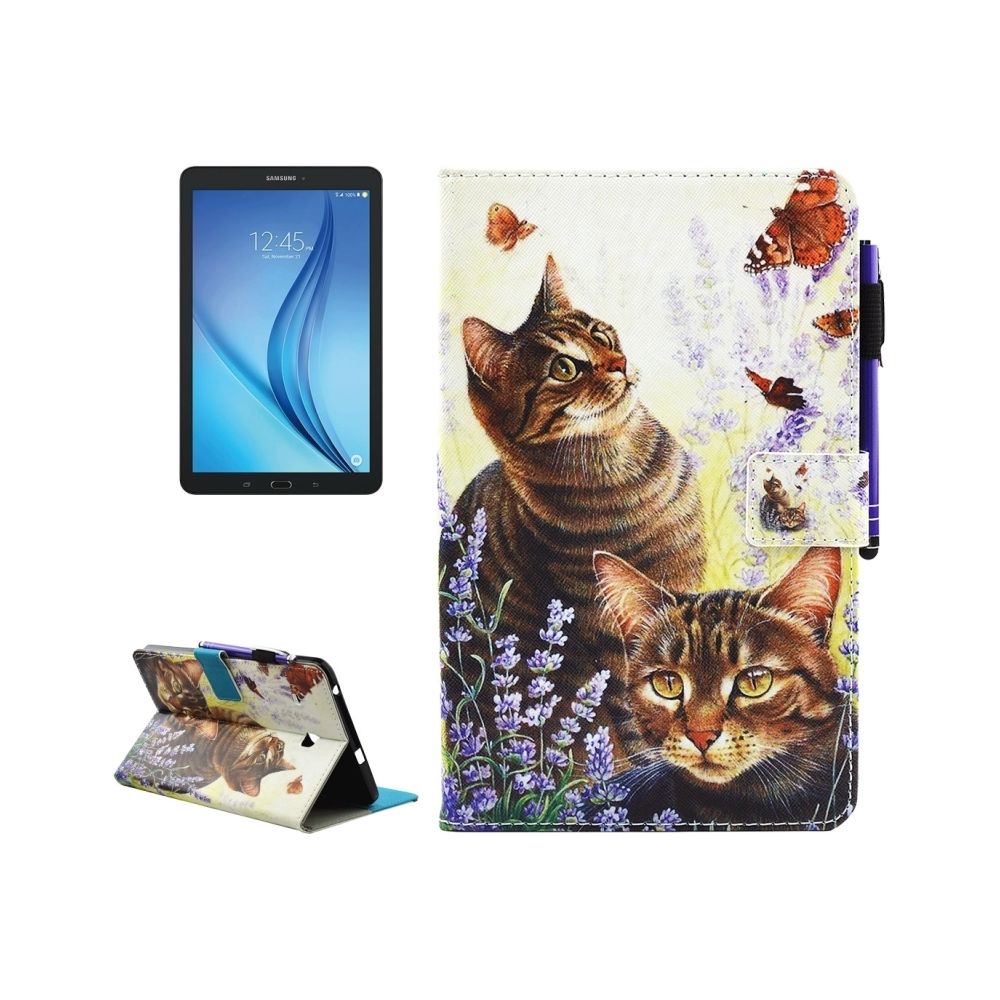 Wewoo - Housse Étui pour Samsung Galaxy Tab E 8.0 / T377 Cats et papillons motif horizontal en cuir flip avec support Portefeuille & Slots de cartes Sleep / Wake-up Fonction & Pen Slot - Housse, étui tablette