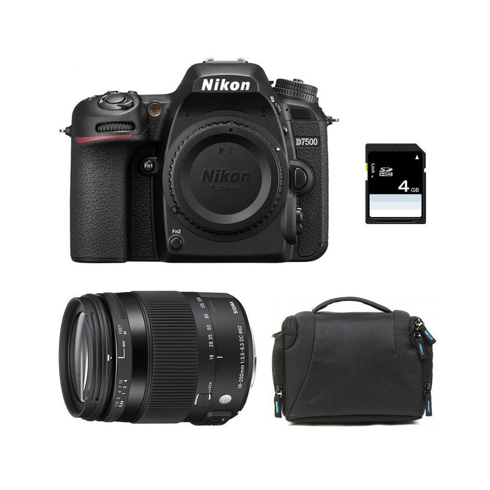 Nikon - PACK NIKON D7500 + SIGMA 18-200 Macro OS HSM Contemporary + Sac + Carte SD 4Go - Reflex Grand Public