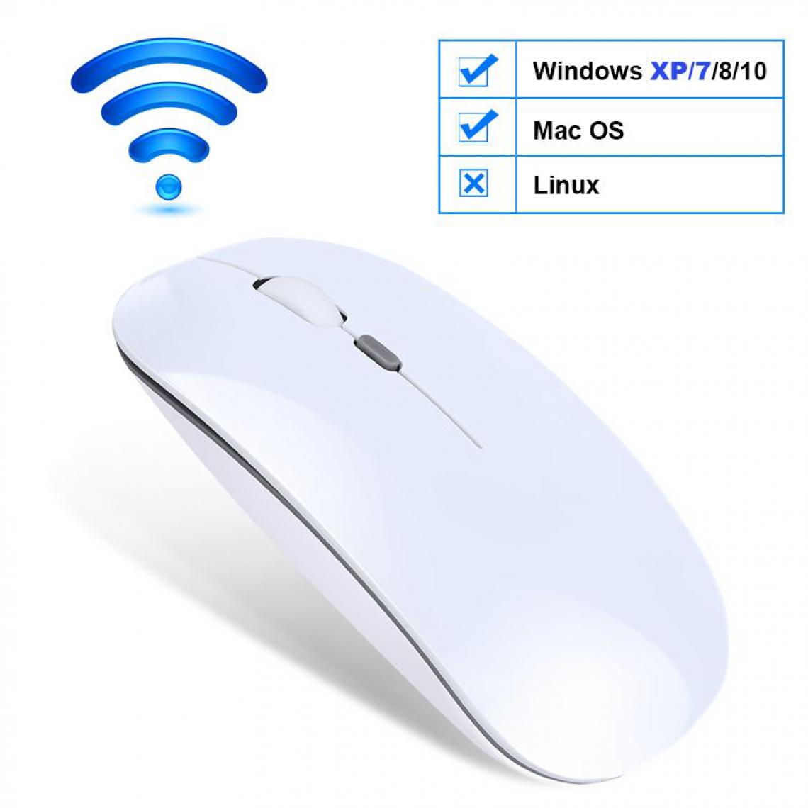 Generic - Souris sans fil, USB Bluetooth 2.4Ghz, silencieux, ergonomique et  rechargeable , compatible Windows et Mac OS , 11.2 * 5.7 * 2 cm - Blanc  - Souris
