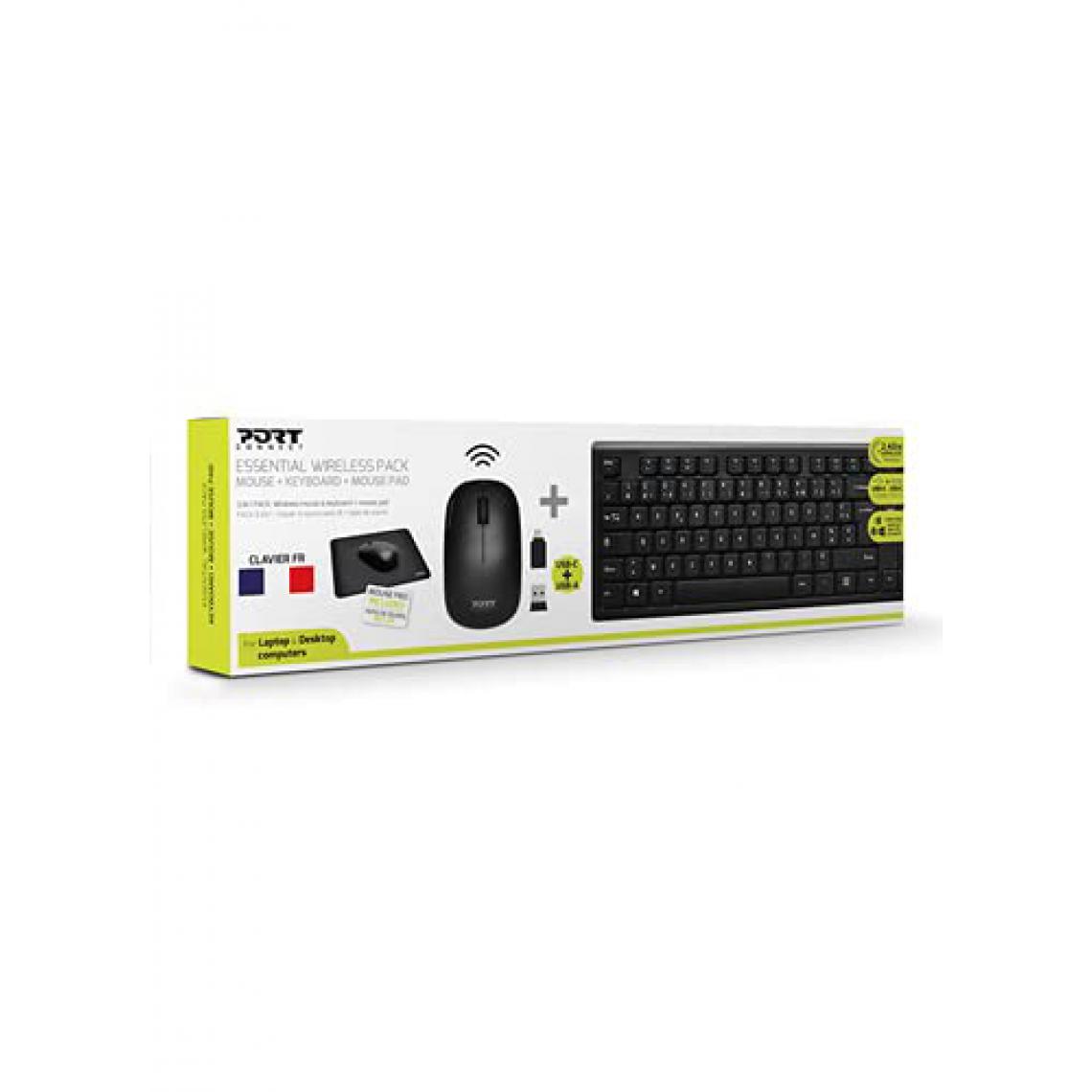 Port Design - Pack Kbd+Mouse+Pad (FR) Pack Keyboard + Mouse + Pad Wireless Budget (FR) - Pack Clavier Souris