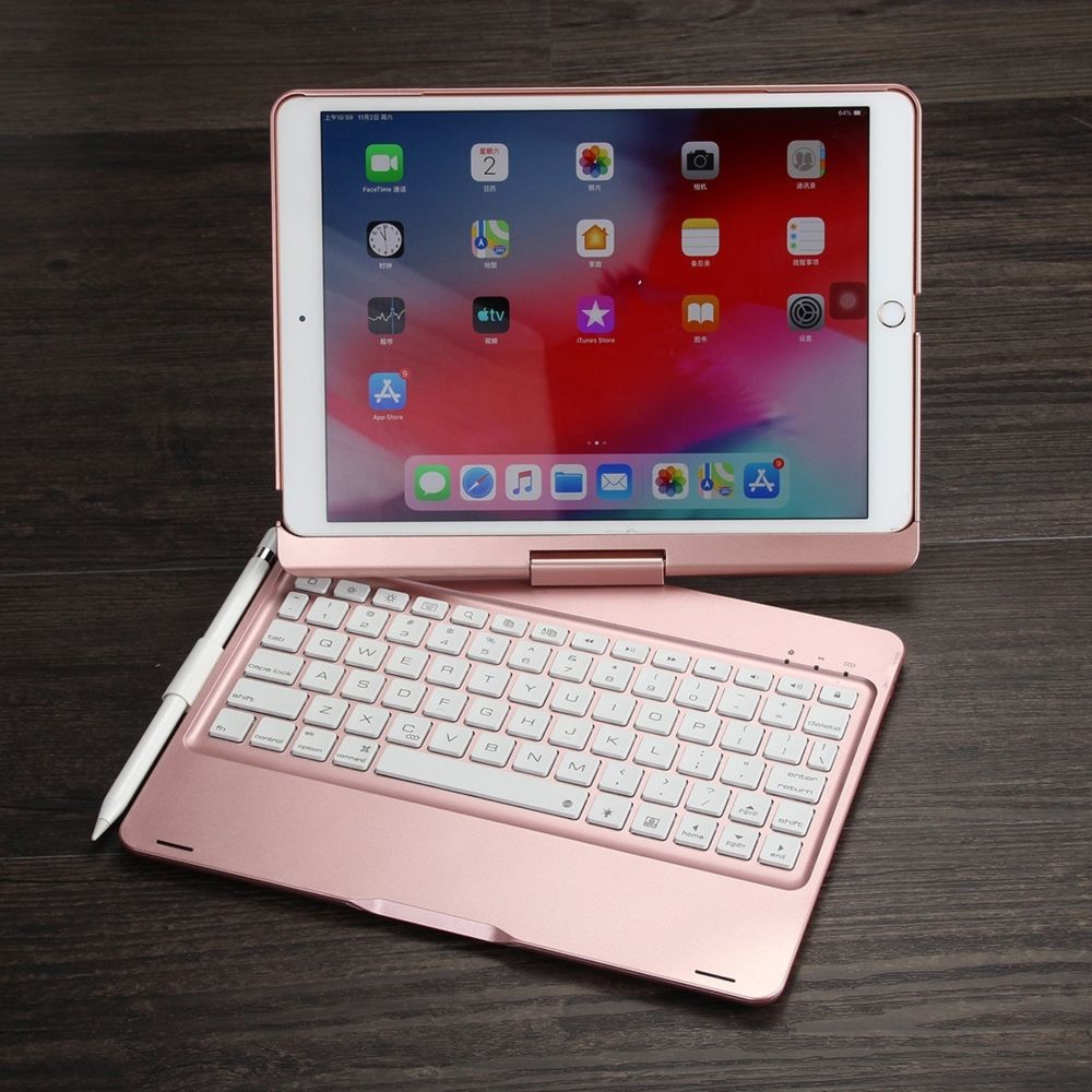Wewoo - F102AS pour iPad 10.2 pouces coloré rétro-éclairé étui en cuir Bluetooth clavier rotatif avec fonction de fente stylo or rose - Clavier