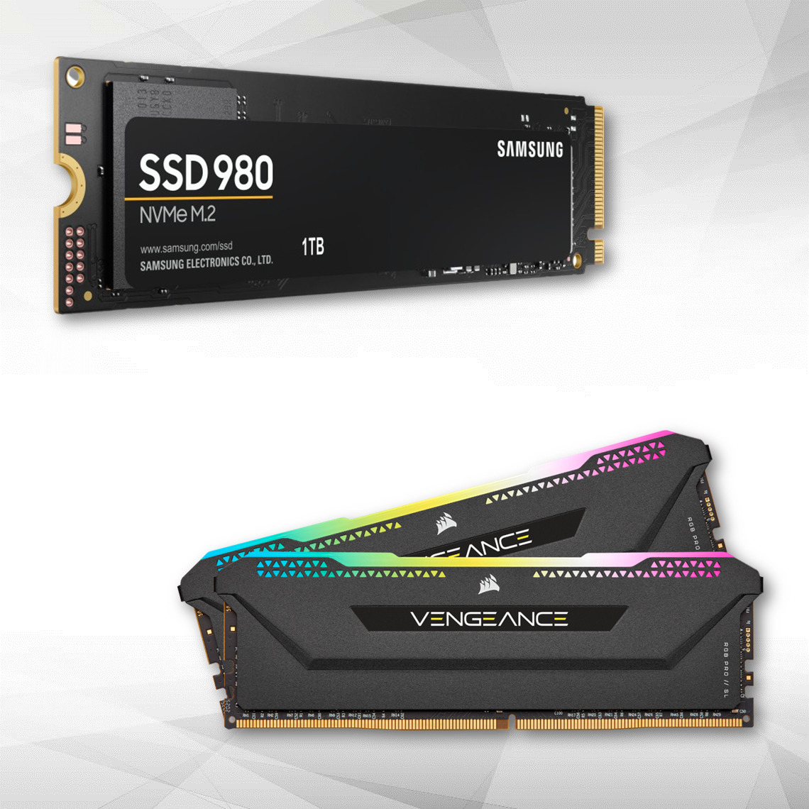 Samsung - SSD interne 980 M.2 NVME 1 To + Vengeance RGB PRO SL - 2 x 8 Go - DDR4 3600 MHz C18 - Noir - SSD Interne