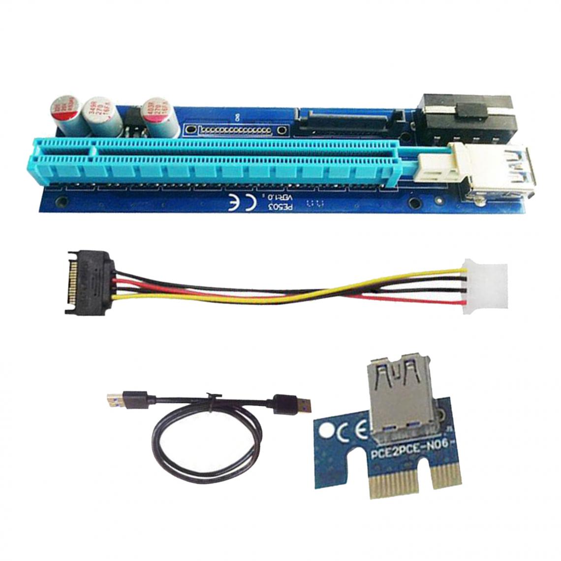 marque generique - PE503 PCI-E Riser Card 4PIN SATA PCIE 1X 16X Adaptateur pour Bitcoin, Installation Simple - Câble antenne
