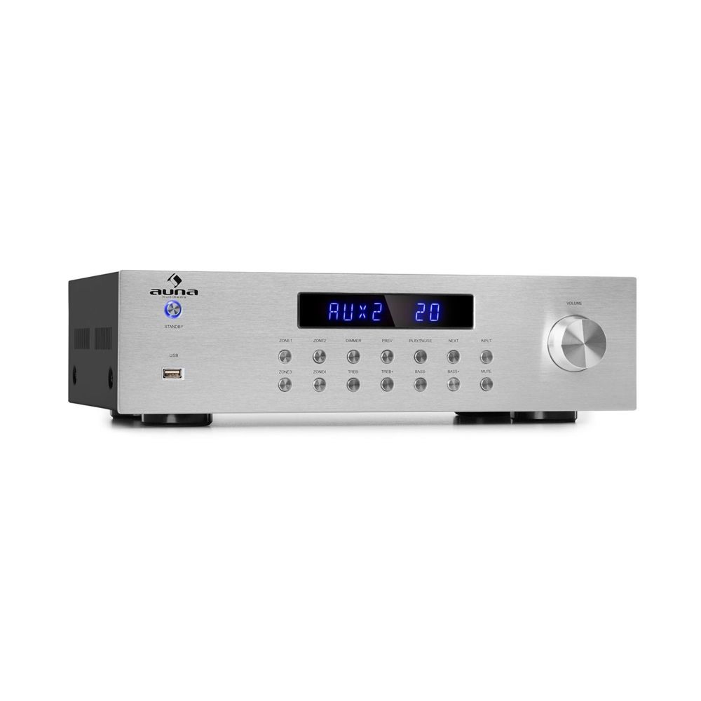 Auna - auna AV2-CD850BT Amplificateur stéréo 4 zones avec interface Bluetooth , port USB & radio FM - 5 x 80W RMS - Argent - Ampli