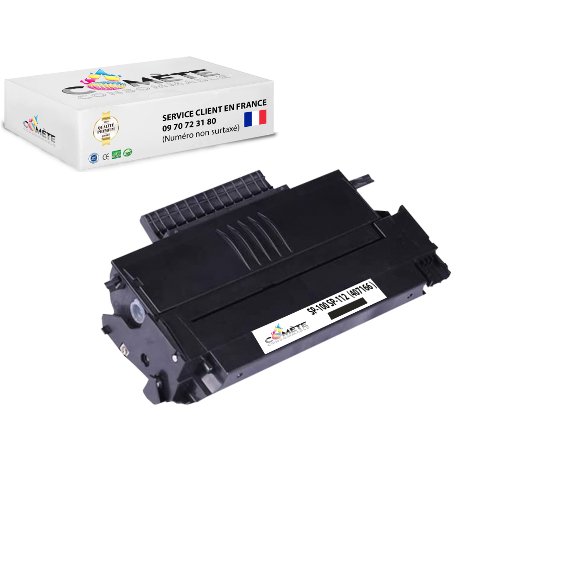 Comete Consommable - SP100 1 Toner compatible avec RICOH SP100 407166 Noir - Imprimante Laser