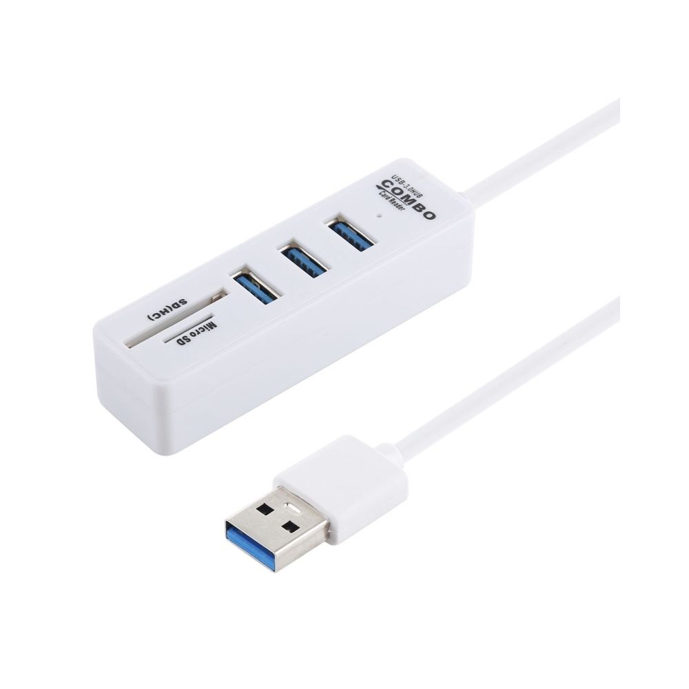 Wewoo - Lecteur de cartes TF / SD 2 en 1 + 3 x Convertisseur de ports USB 3.0 vers USB 3.0, Longueur du câble: 26 cm (Blanc) - Hub