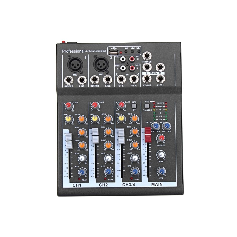 Wewoo - Ampli 4 canaux professionnel Karaoke Audio Mixer Amplifier Mini Microphone Console de mixage sonore avec USB 48V Alimentation fantôme - Ampli