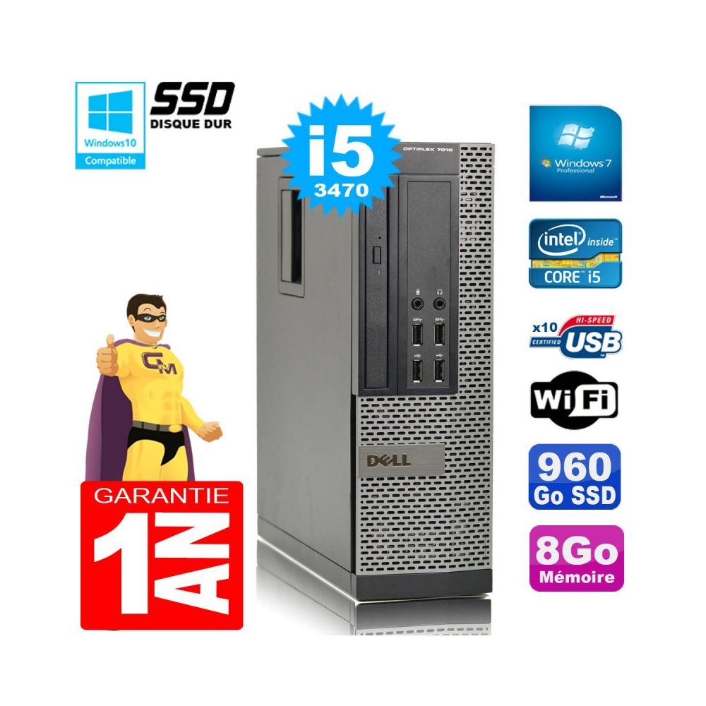 Dell - PC DELL 7010 SFF Core I5-3470 Ram 8Go Disque 960Go SSD Graveur Wifi W7 - PC Fixe