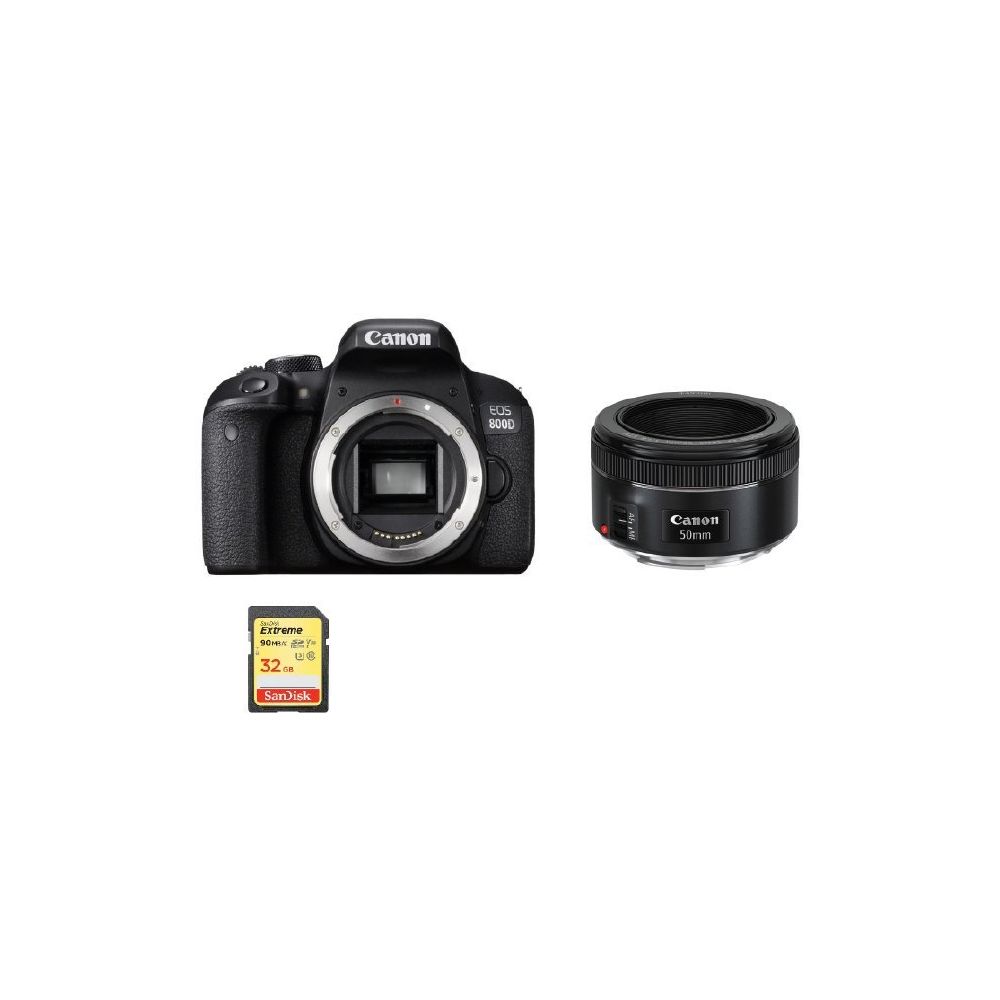 Canon - CANON EOS 800D + EF 50mm F1.8 STM + 32GB SD card - Reflex Grand Public
