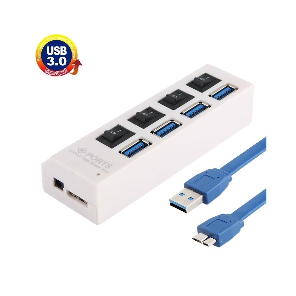 Wewoo - Hub USB 3.0 blanc 4 Ports USB 3.0 HUB, Super Vitesse 5Gbps, Plug and Play, Support 1 To - Hub