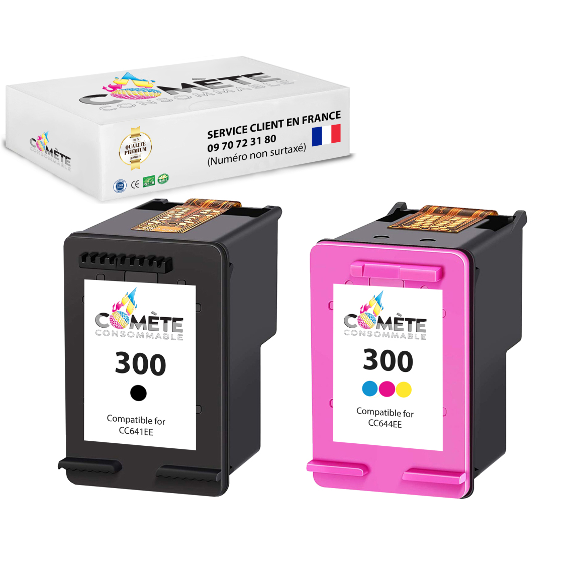 Comete Consommable - 300 2 Cartouche d'encre compatibles avec HP 300 Noir + Couleur - Imprimante Jet d'encre