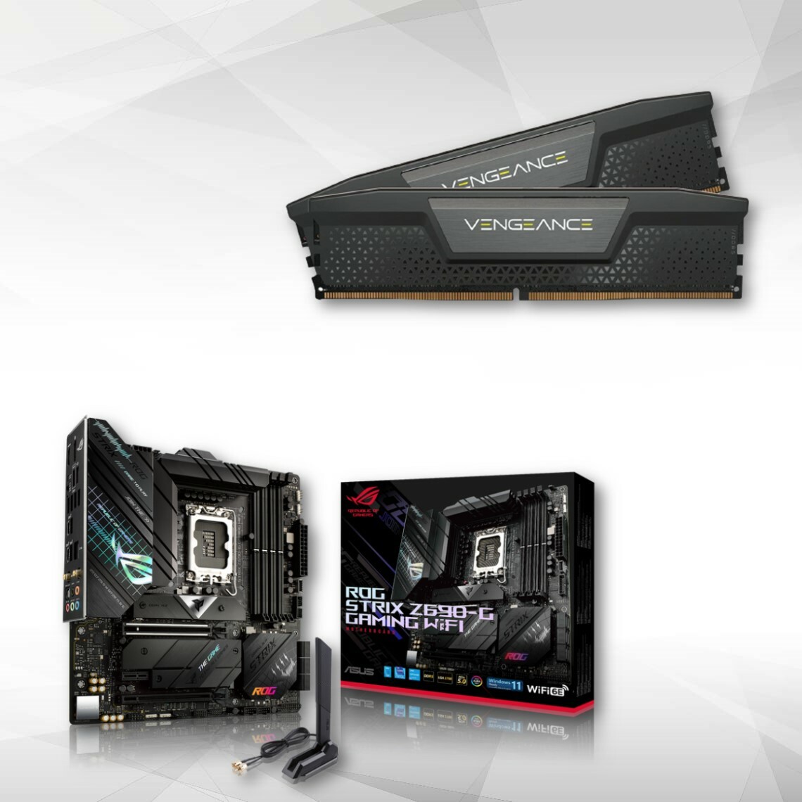 Corsair - VENGEANCE 2x16Go - DDR5 5200 Mhz - CAS 40 - Noir + Carte mère ROG STRIX Z690-G GAMING WIFI - RAM PC Fixe