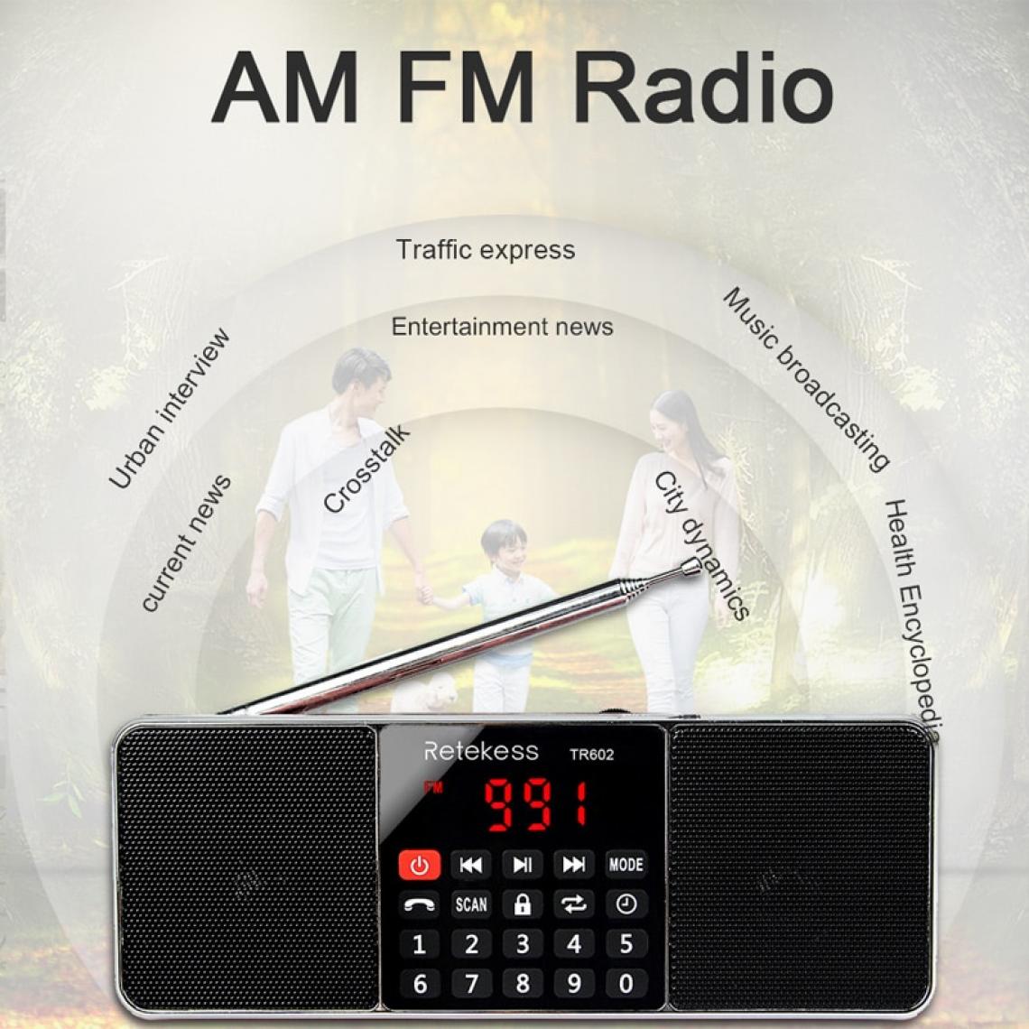 Universal - TR602 radio Bluetooth AM FM stéréo récepteur radio portable avec lecteur MP3 sans fil haut-parleur support carte TF minuteur de sommeil(Le noir) - Radio