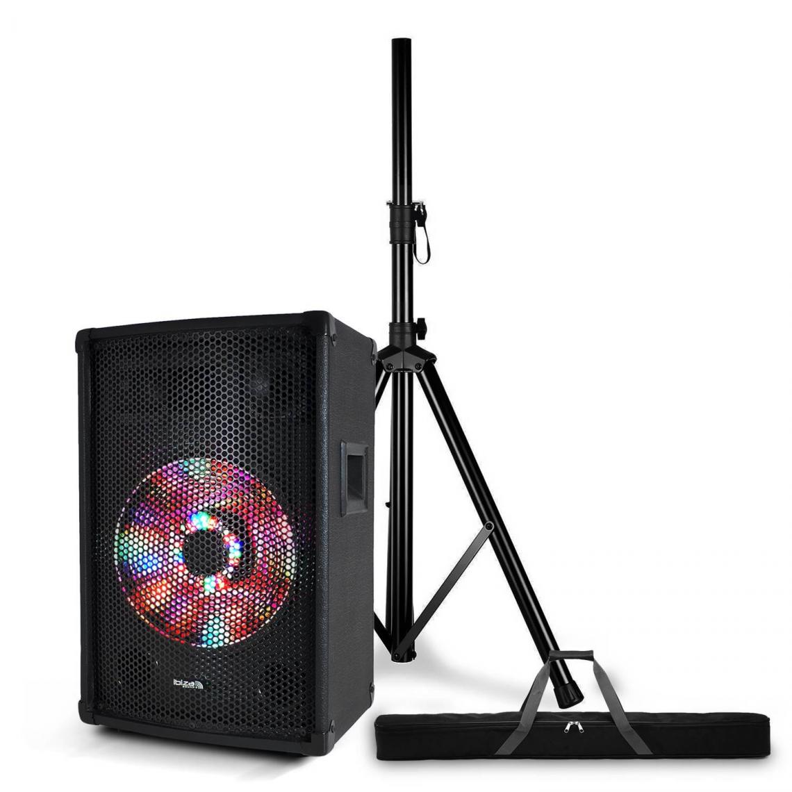 Ibiza Sound - Enceinte passive sono DJ PA 10"/25cm 300W 3 voies BassReflex Boomer à LEDs + Pied + Housse - Enceintes Hifi