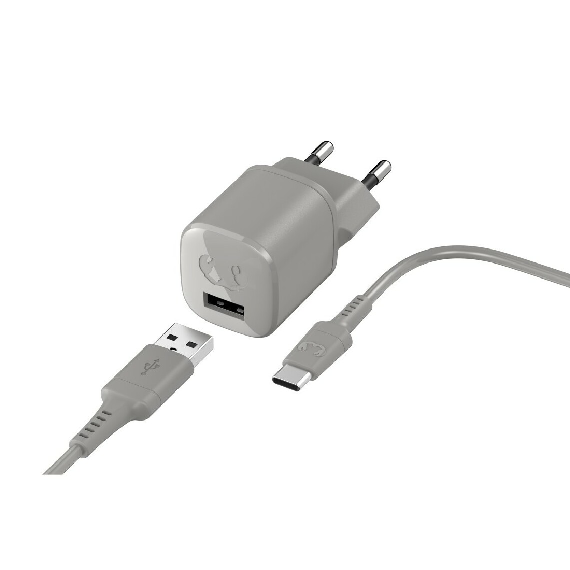 Fresh'N Rebel - Mini chargeur USB-A 12W + Câble USB-C 1,5m, Gris clair - Joystick