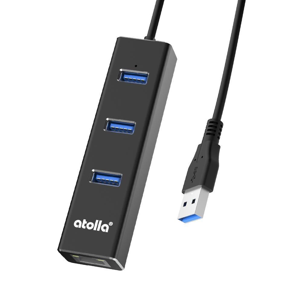 Atolla - Atolla Adaptateur réseau NIC SuperSpeed ââUSB 3.0 à Gigabit Ethernet (GbE) avec concentrateur USB 3.0 à 3 ports(301) - Hub