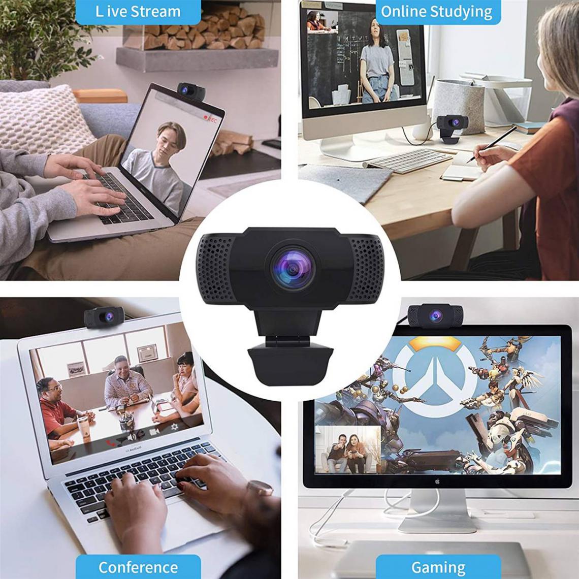 Generic - Webcam USB 1080P avec support écran et micro intégré (réglage de l'optique) - Webcam