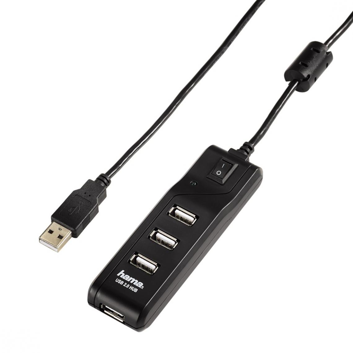 Hama - Hama Hub USB 2.0 "On/Off Switch", 4 ports, alimention par bus, Noir - Hub