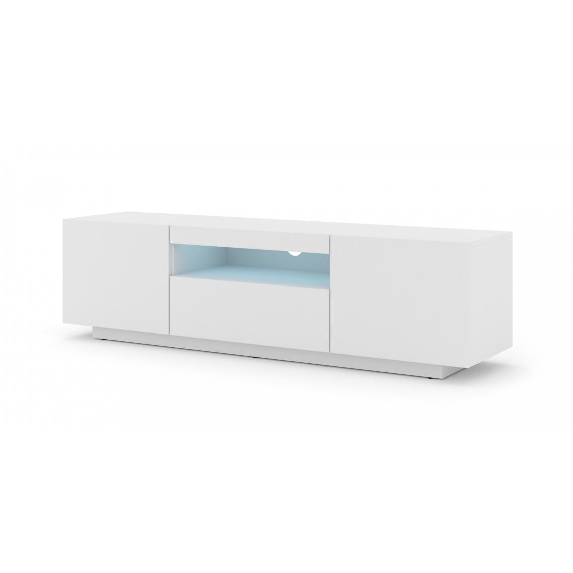 Bim Furniture - Meuble TV bas universel AURA 150 cm à suspendre ou à poser Blanc mat avec LED - Meubles TV, Hi-Fi