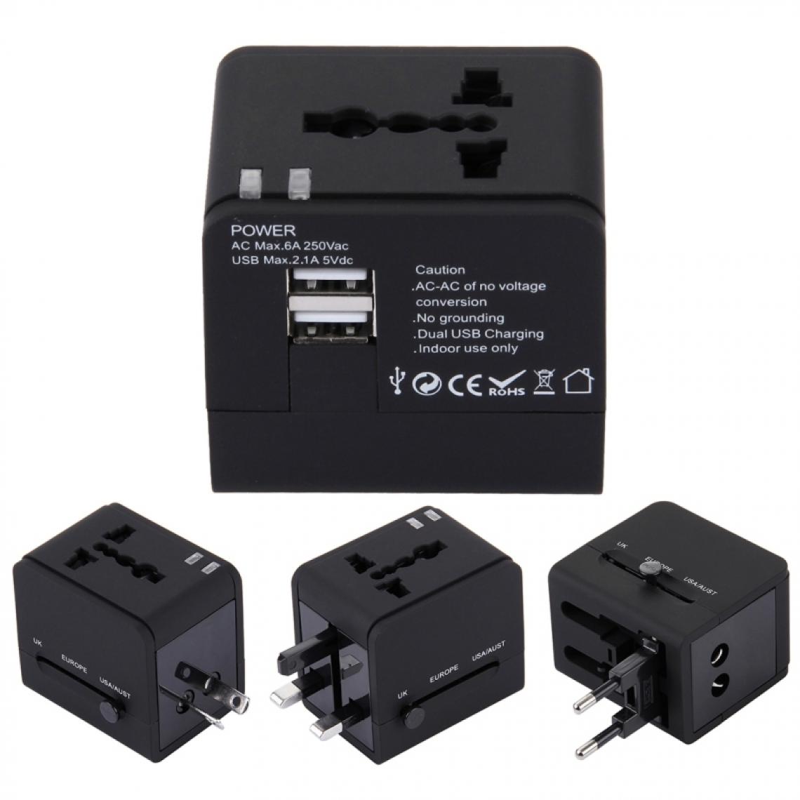Wewoo - 5V 2.1A Double USB Adaptateur noir Chargeur de Prise de courant, UK / EU / US / AU Plug - Accessoires alimentation
