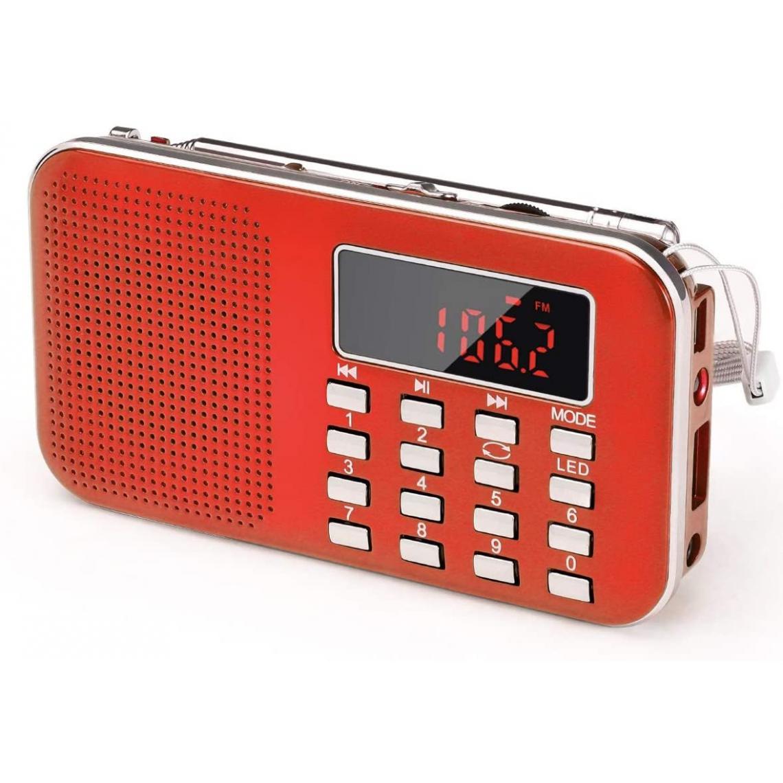 Prunus - radio portable AM / FM / SD / AUX / USB avec batterie rechargeable de 1200 mAh rouge gris - Radio