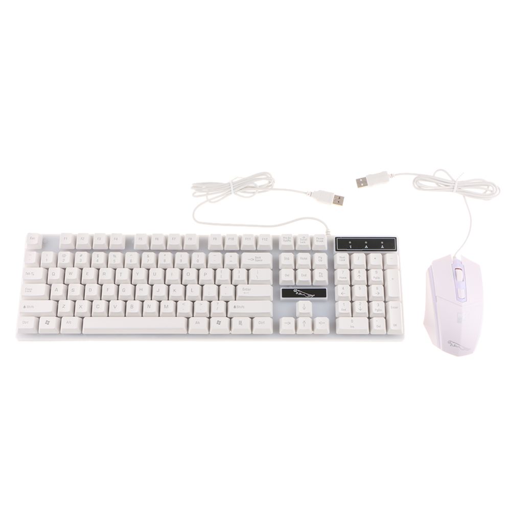 marque generique - ordinateur usb filaire tactile mécanique rétro-éclairé clavier et souris ensemble blanc - Clavier